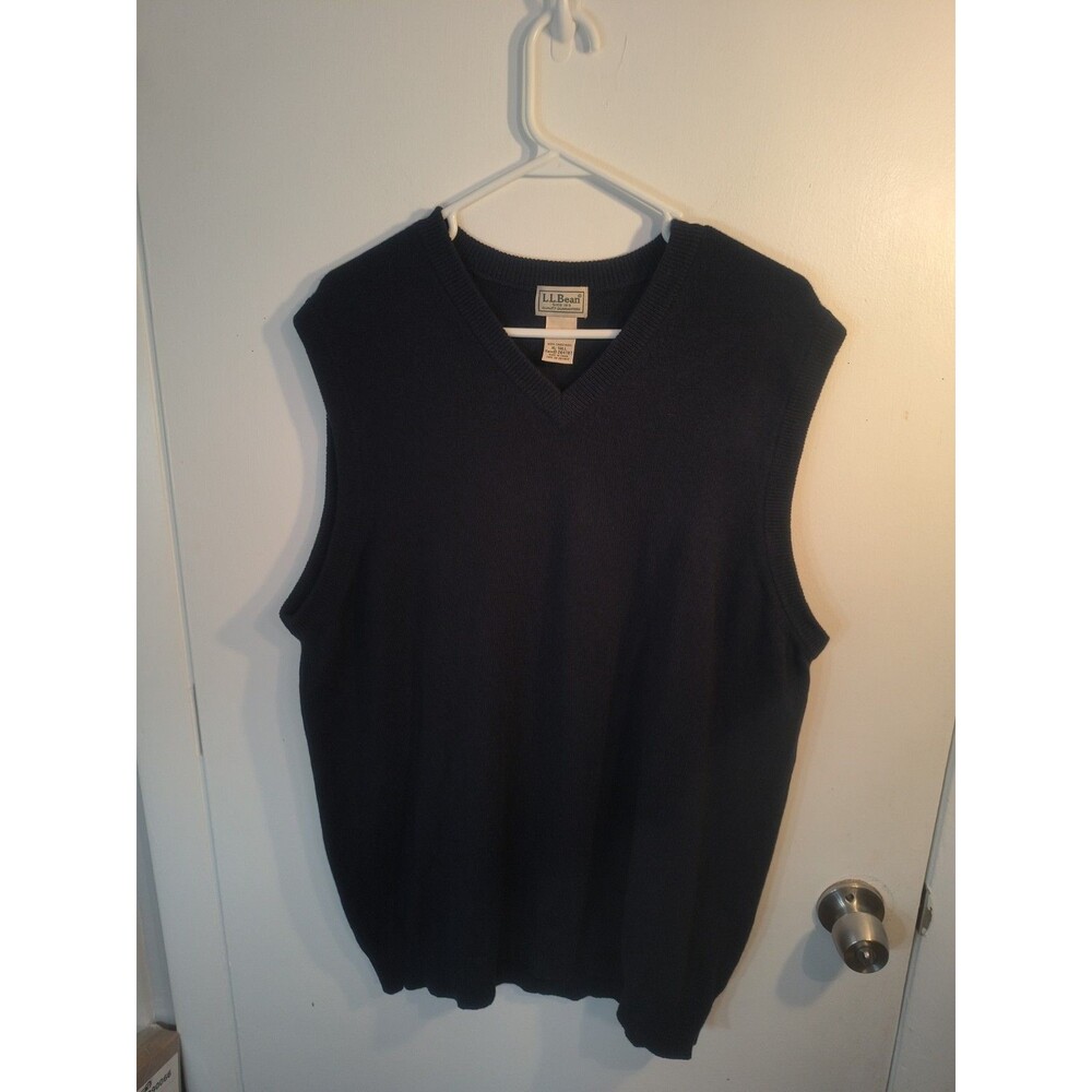 LL Bean Mens XL Tall Lambswool Sweater Vest Navy Blue V Neck XLT 264797